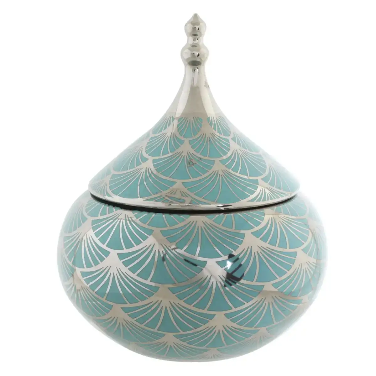 Tibor dkd home decor porcelaine dore turquoise blanc 18 x 18 x 22 cm oriental chrome_1214. DIAYTAR SENEGAL - Là où Chaque Achat Contribue à un Rêve. Naviguez à travers notre boutique en ligne et soutenez des artisans talentueux tout en acquérant des trésors.