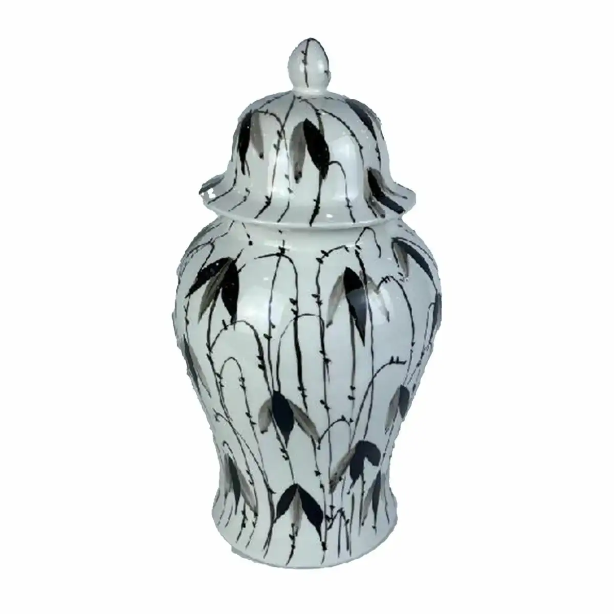 Tibor dkd home decor porcelaine noir blanc oriental feuille d une plante 22 x 22 x 42 cm_5308. DIAYTAR SENEGAL - Où Chaque Produit a son Histoire à Raconter. Parcourez notre catalogue et découvrez des articles qui portent en eux la passion et l'histoire du Sénégal.