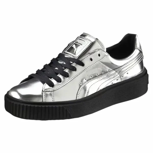 Baskets de sport pour femme Puma Basket Platform Metallic Gris clair. SUPERDISCOUNT FRANCE