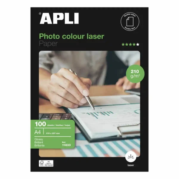 Papier Photo Glacé Apli Laser 100 Feuilles Double Face A4 160 g/m2. SUPERDISCOUNT FRANCE