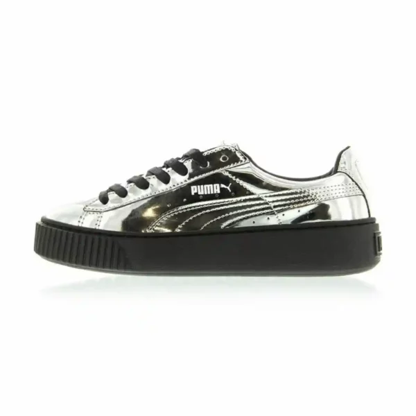 Baskets de sport pour femme Puma Basket Platform Metallic Gris clair. SUPERDISCOUNT FRANCE