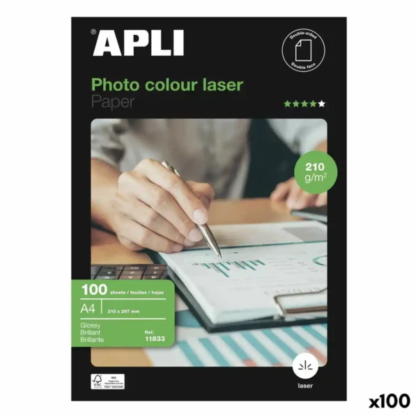 Papier Photo Glacé Apli Laser 100 Feuilles Double Face A4 160 g/m2. SUPERDISCOUNT FRANCE