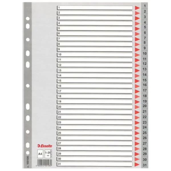 Séparateurs Esselte 1-31 Numérotés Gris A4 31 Feuilles (10Unités). SUPERDISCOUNT FRANCE