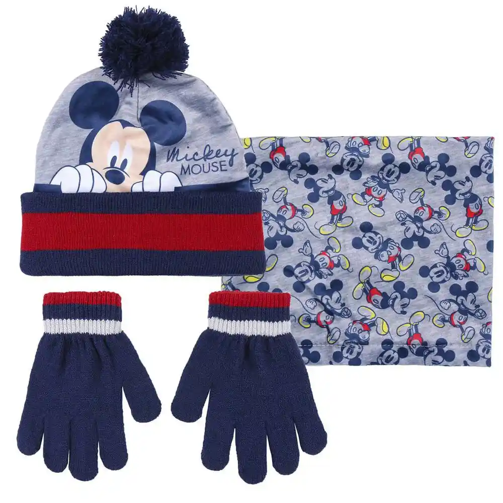 Bonnet, Gants et Cache-Cou Mickey Mouse Gris. SUPERDISCOUNT FRANCE