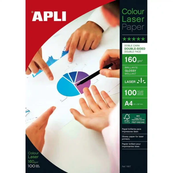 Papier Photo Glacé Apli Laser 100 Feuilles Double Face A4 160 g/m2. SUPERDISCOUNT FRANCE