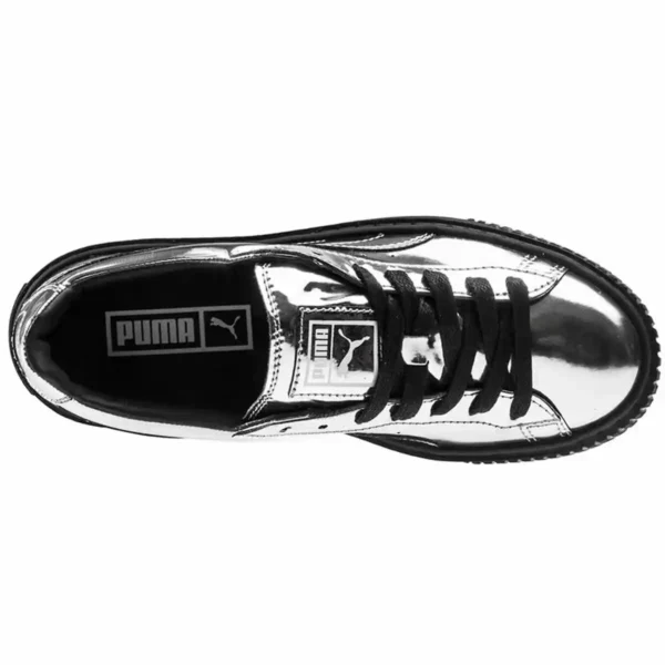 Baskets de sport pour femme Puma Basket Platform Metallic Gris clair. SUPERDISCOUNT FRANCE