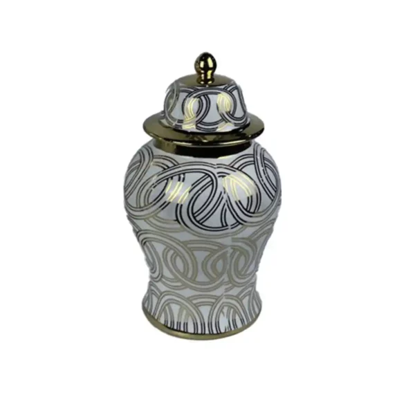 Vase dkd home decor porcelaine dore blanc oriental 17 x 17_8958. DIAYTAR SENEGAL - Votre Boutique en Ligne, Votre Histoire. Explorez notre sélection et découvrez des produits qui reflètent votre parcours et vos aspirations, un achat à la fois.