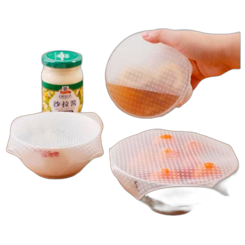 4 couvercles extensibles en silicone réutilisable blanc transparent