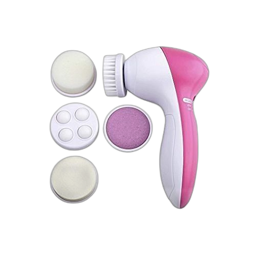 Appareil de massage et brosse pour visage 5 en 1 rose blanc