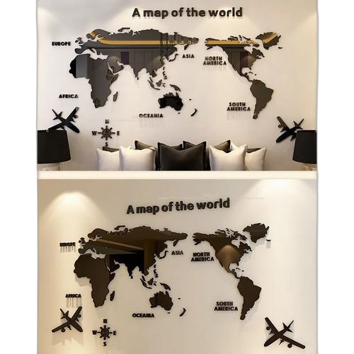 Autocollant mural en acrylique 3d avec carte du monde, autocollant miroir 3d 1.2*0.6mnoir – Image 4