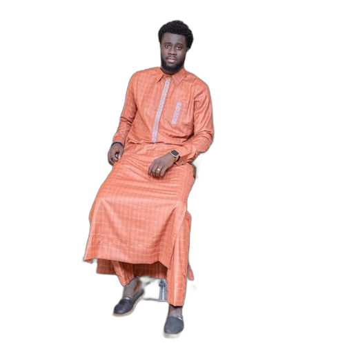Aw ensemble costume africain fil a fil imprimé saumon avec broderie