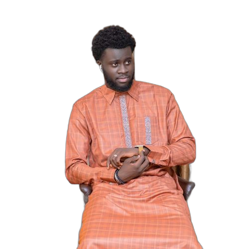 Aw ensemble costume africain fil a fil imprimé jaune avec broderie