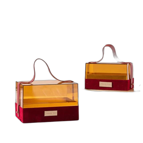 Boîte coffret cadeau de luxe , boite de rangement d'emballage velour et transparent rouge