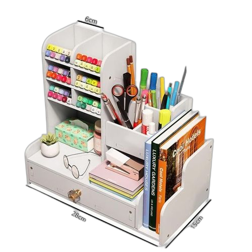 Boîte de rangement de papeterie de bureau avec tiroir, boîte de rangement de bureau porte stylo blanc bricolage