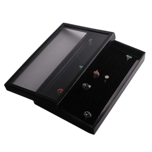Boîte de rangement pour présentoir à bijoux à 100 positions avec couvercle tout noir – Image 3
