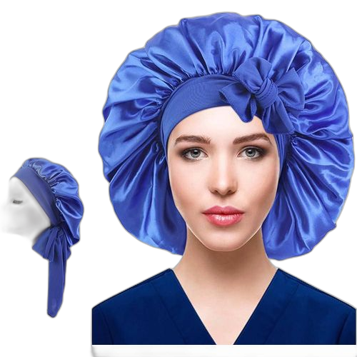 Bonnet satin en soie pour femmes taille de tête ajustable bleu marrine