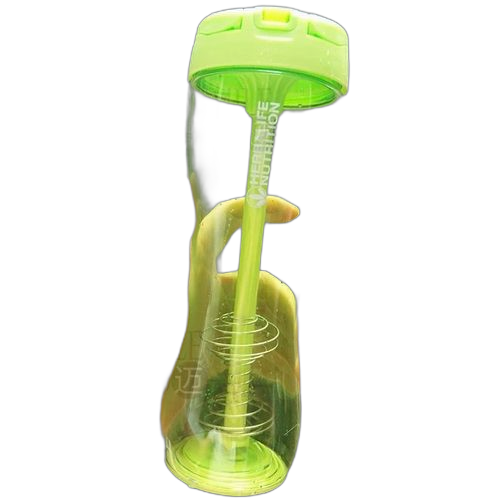 Bouteille de shaker de sport vert en forme mince, bouteille d'eau avec paille et tube à mélanger