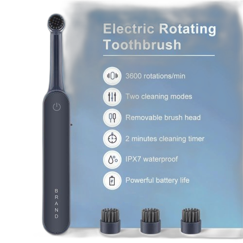 Brosse à dents electrique anti tartre ultrasonique rechargeable usb poils souples gris foncé