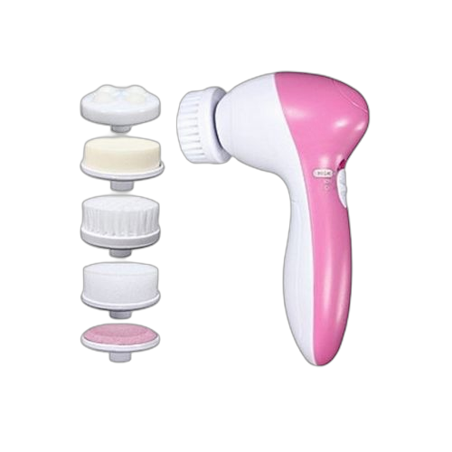 Brosse nettoyante pour le visage rotative 5 en 1 rose blanc