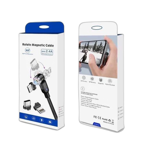 Câble usb de charge rapide magnétique 3 en 1, câble de charge rotatif à 540 degrés