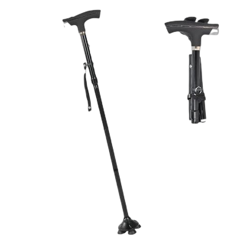 Canne de marche pliable avec lampe torche télescopique,manche aluminium pour personnes âgées