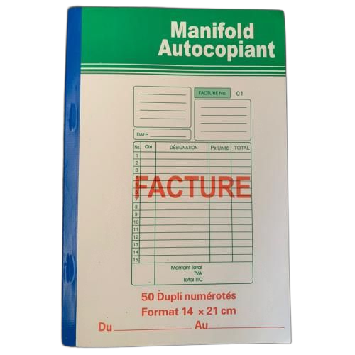 Carnet de factures autocopiant 50 dupli numerotes manifold