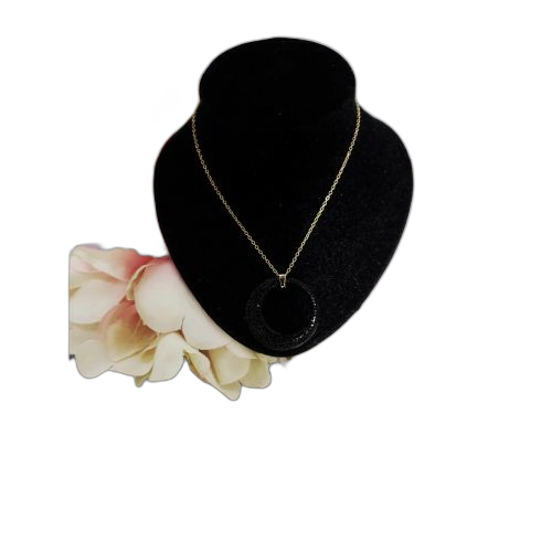 Collier pendentif strass noir en acier inoxydable