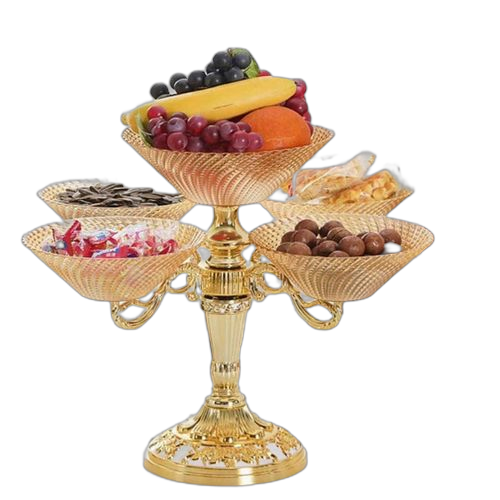 Corbeille à fruits avec 5 bols rotatifs support en metal doré