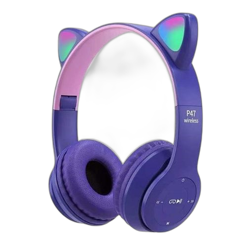 Écouteurs sans fil bluetooth avec microphone oreilles chat mauve