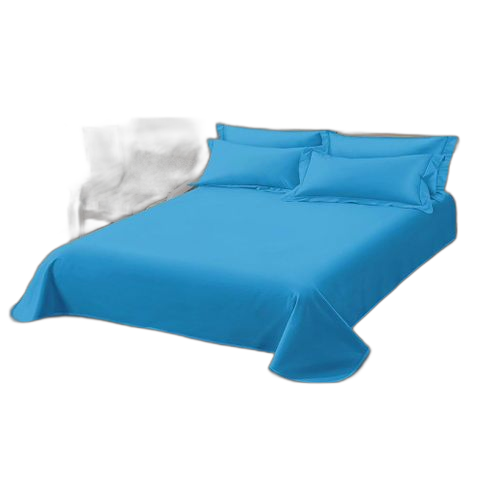 Drap coton bleu et 2 taies d'oreiller parure grand double lit