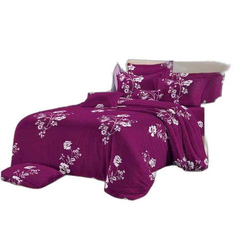 Drap de lit en coton 3 pièces double litblanc et mauve fleurs
