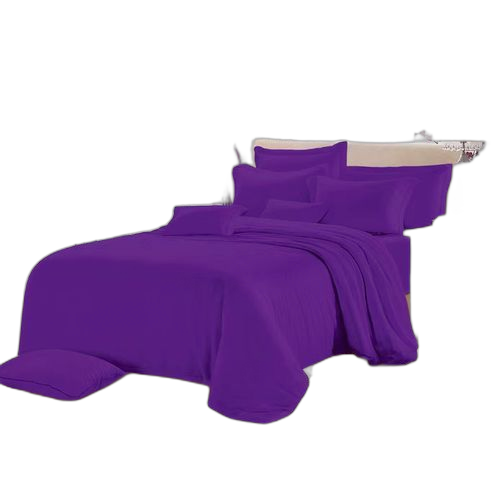 Drap lit double violet unique et 2 taies d'oreiller coton 100% violet