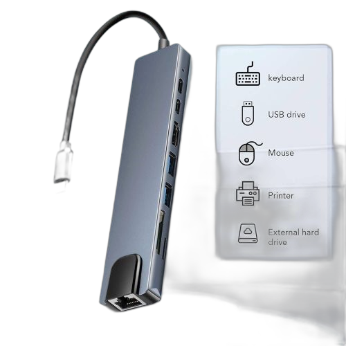 Dsc hub usb type c (adaptateur multifonction 8 en 1 pour macbook et windows) / station d'accueil usb / hdmi 4k, hdtv, carte sd/tf, rj45, usb c