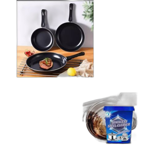 Ensemble 03 pcs poêles antiadhésifs30cm,25cm,20cm + patte nettoyage