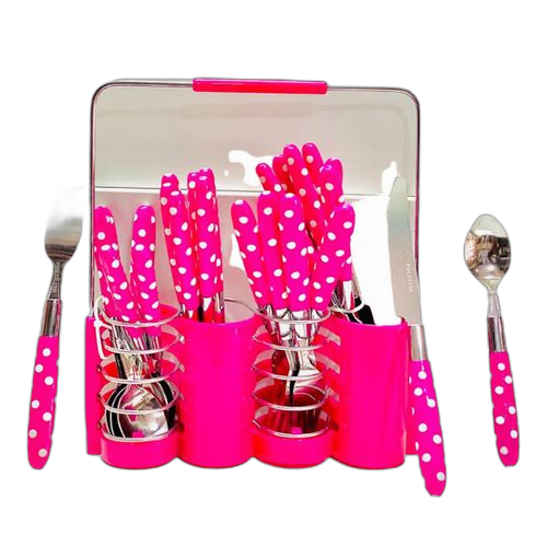 Ensemble 24 pièces couteaux cuillères fourchettes avec poignée rose