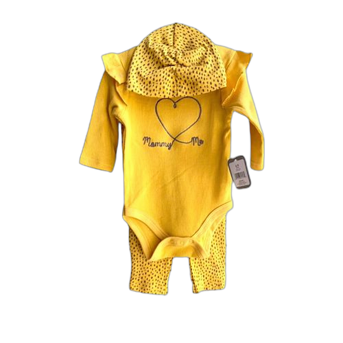 Ensemble 3 pièces pour bébé fille, barboteuse à manches longue, avec pantalon et bonnet