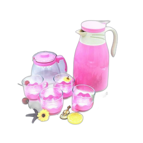 Ensemble 6 pièces carafe +tasses en verre