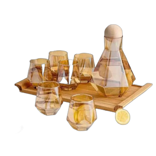 Ensemble 7 pièces verrerie carafe + 6 verres marron