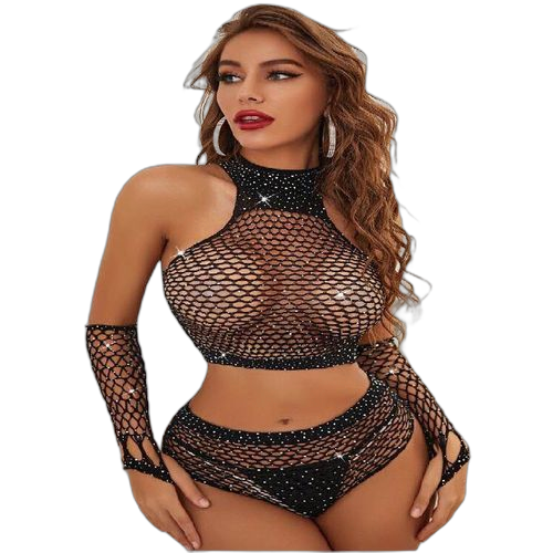 Ensemble crop top et jupe maille multicolorenoir