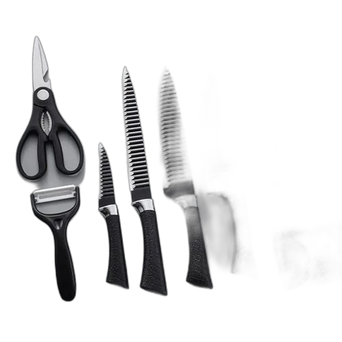 Ensemble de 06 pcs ,couteaux antiadhésifs et inoxydable + aiguiseur offert