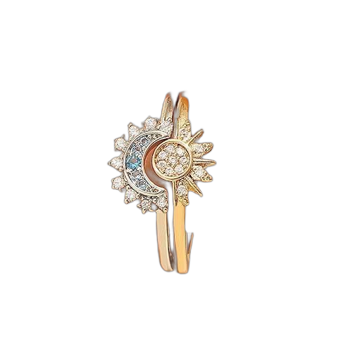 Ensemble de 2 bagues soleil et lune assorties serties de zircon pour femme en metal