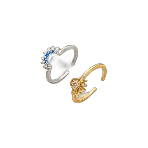 Ensemble de 2 bagues soleil et lune assorties serties de zircon pour femme en metal – Image 2