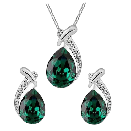 Ensemble de bijoux cristal vert collier+ boucles d'oreilles pour les femmes