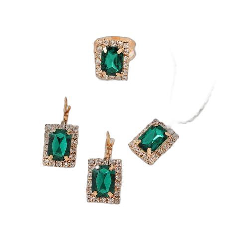 Ensemble de bijoux en cristal comprenant un collier, des boucles d'oreilles et une bague, couleur orvert