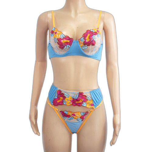 Ensemble lingerie en dentelle couleur contrastée bleu