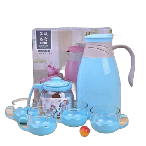 Ensemble théière + tasse en verre plateau sucrier doré