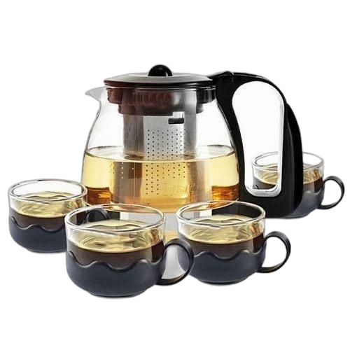 Ensemble théière + tasse en verre recouvert plastique +thermos 1l