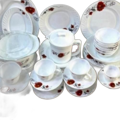 Ensemblevaisselle en verre opale 58pcs couleur blanche avec design fleuri rouge. Commandez en toute confiance sur Diaytar, votre marketplace de confiance