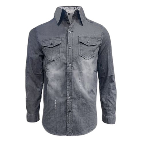 Fashion homme chemise manches longues cowboy lavage à leau gris