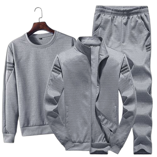 Fashion homme sport veste ensemble + pantalon+ sweatshirt 3 pièces bleu
